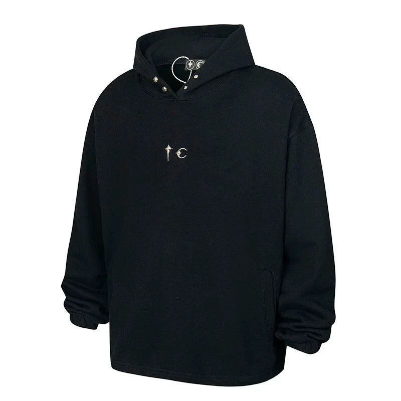Thug Club Black Snap-Collar Metal Sword Logo Hoodie