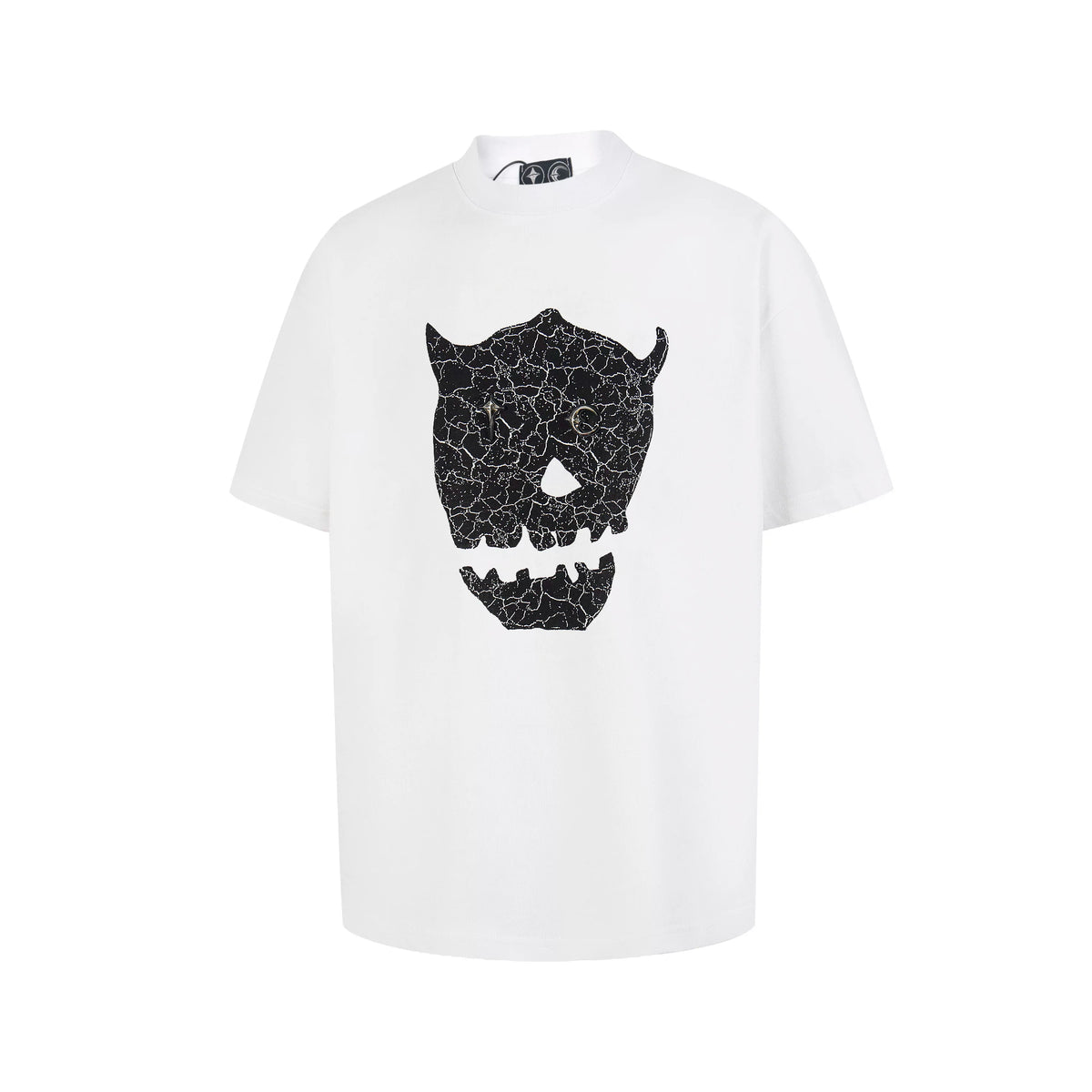 Thug Club White Cracked Demon Horn Skull Graphic T-Shirt