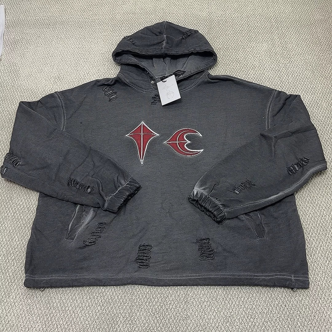 Thug Club Charcoal Heavy Wash Star & Crescent Moon Logo Hoodie