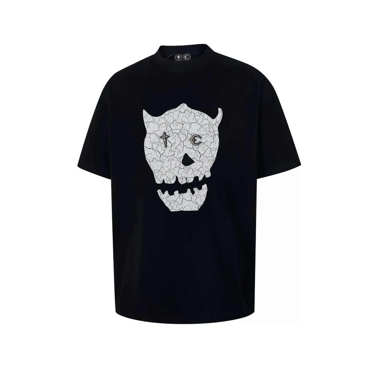 Thug Club Black Cracked Demon Horn Skull Graphic T-Shirt