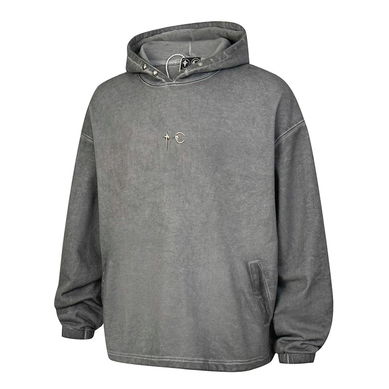 Thug Club Charcoal Vintage Wash Snap-Collar Hoodie